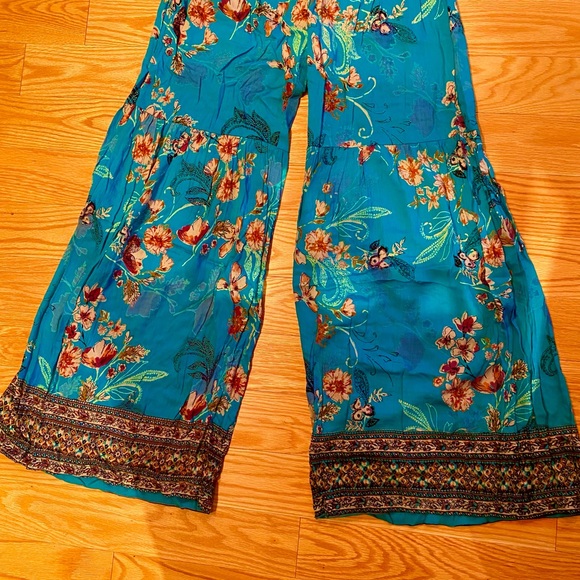Blue Floral Flare Pants Romper - Picture 2 of 2